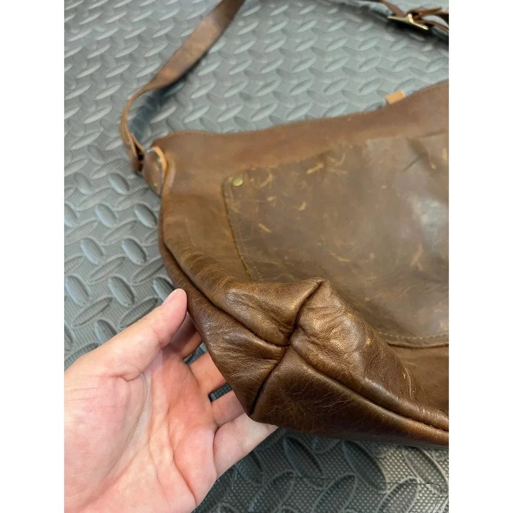 In Blue Handmade Leather Crossbody Bag Purse Brown Distressed Zip Shoulder